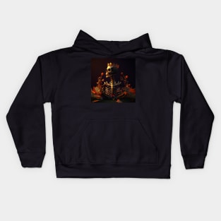 Skeleton in garden with golden crown Kids Hoodie